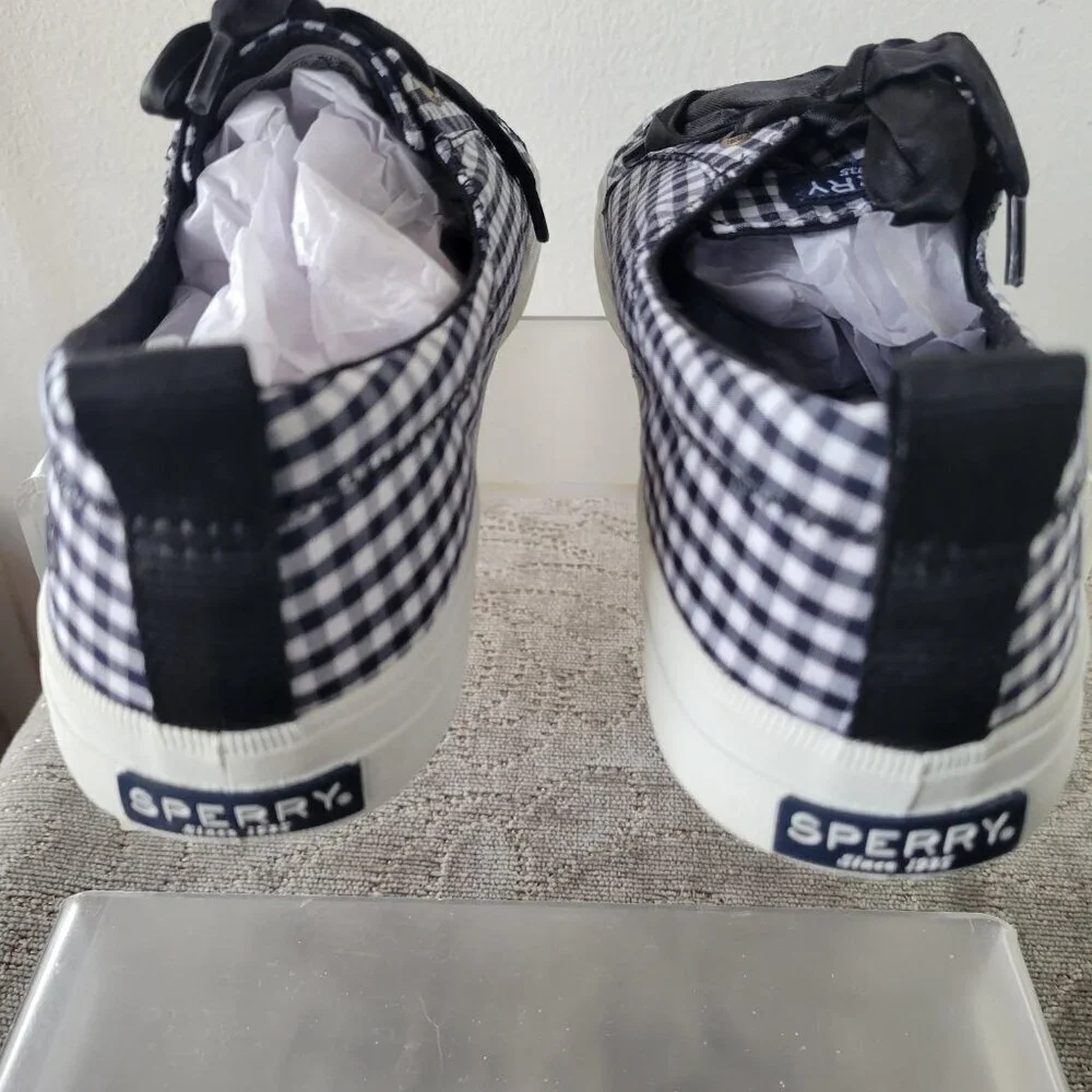 NWT - Sperry Top Sider Tennis Shoes Black/White Gingham Satin Laces (Size: 6.5)